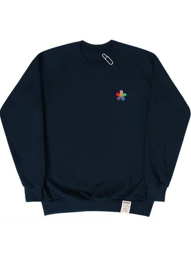 Rainbow Flower Smile Embroidery Sweatshirt_Navy - GRAVER - Modalova