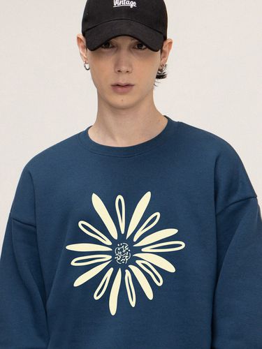 Big Daisy Drawing Smile Sweatshirt_Blue Green - GRAVER - Modalova