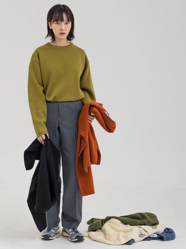 Merino Wool Minimal Round Knit_Olive - AFTERGLOW - Modalova