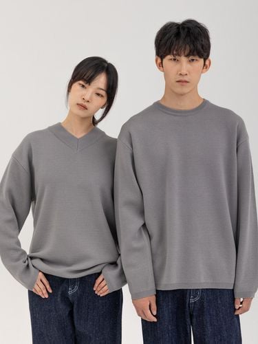 Merino Wool Minimal Round Knit Gray - AFTERGLOW - Modalova