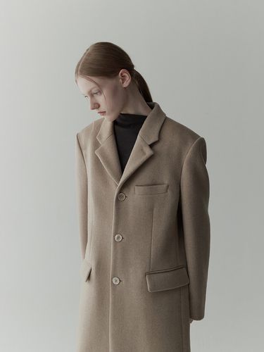 Cashmere Wool Blend Single Breasted Coat_Beige - RE RHEE - Modalova