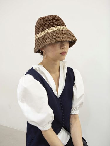 Blocked Bucket Hat - Brown - MISU A BARBE - Modalova