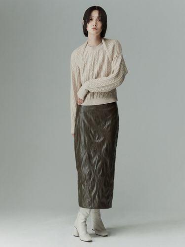 Crinkled Leather Pencil Skirt - RE RHEE - Modalova