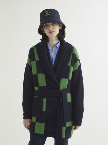 Checkerboard Robe Sweater Cardigan - MSKN2ND - Modalova