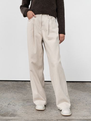 Pin-tuck Wide Cotton Pant_Beige - LE - Modalova