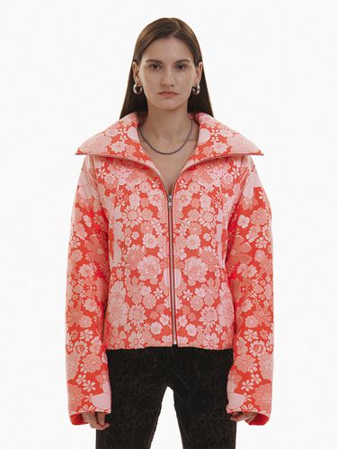 Flower Print Puffer Jacket_Orange - YUNSE - Modalova