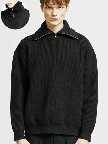 Wide Collar layered Zipper-up knit_Black - S SY - Modalova