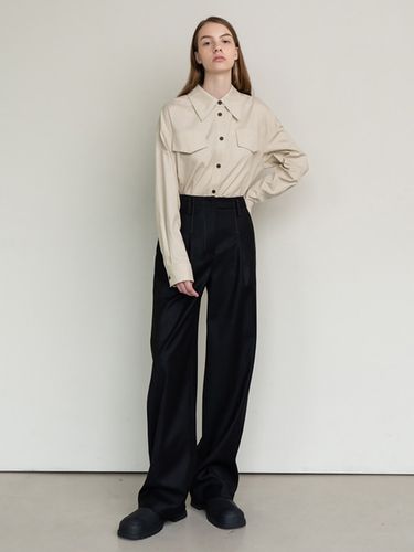 Stitch Wide Wool Pant (Black) - AVA MOLLI - Modalova