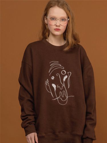 Fleece-lined Heavy Oversized Pierrot Embroidery Sweatshirt - CPGN - Modalova