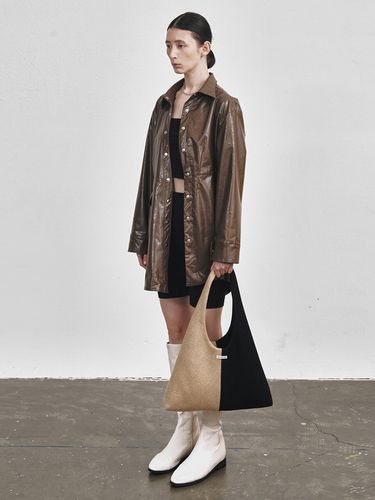 Eco Leather Shirt Dress (Brown) - EcommaE - Modalova