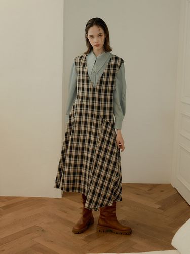 Unbalance Check Layered Dress - LINE STUDIO ONE - Modalova