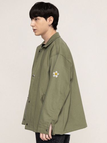 UNISEX] Flower Dote Embroidered Sleeves White Clip Jacket _ - GRAVER - Modalova