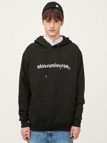 Slow Logo Fleece-Back Hoodie Black - SLOW UNIVERSE - Modalova