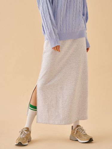 Basic Sweat Long Skirt_White Melange - PaperBoy - Modalova