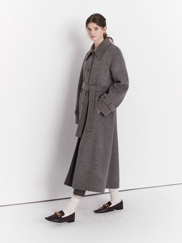 A-line Handmade Long Coat (Gray Herringbone) - MOAT - Modalova