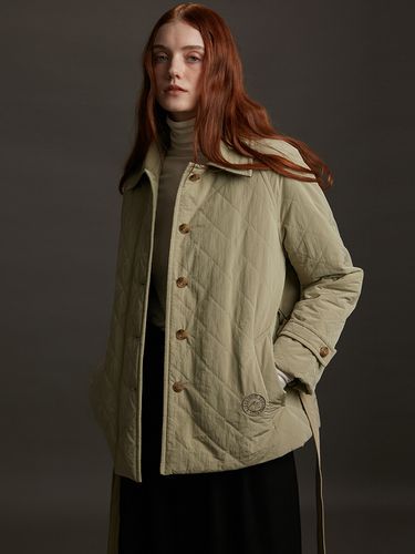 Padded Corduroy Collar Half Coat_Khaki - AEER - Modalova