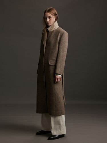 Peaked Shetland Wool Blend Coat_Brown - AEER - Modalova