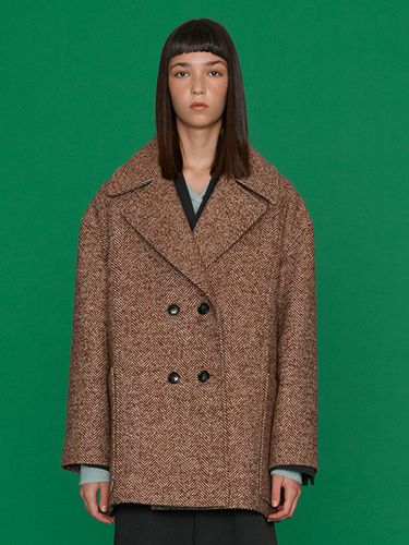 Elin Herringbone Half Coat_Brown - ahwe - Modalova