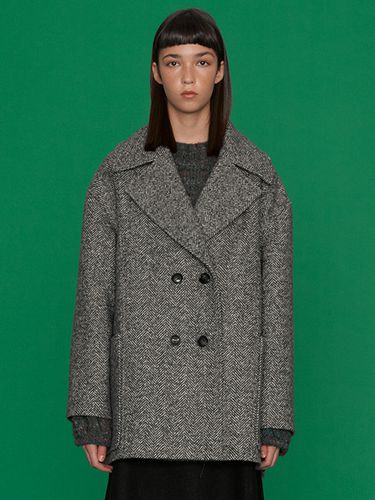 Elin Herringbone Half Coat_Navy - ahwe - Modalova