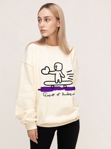 Human Skateboard Graphic White Clip Sweatshirt - GRAVER - Modalova