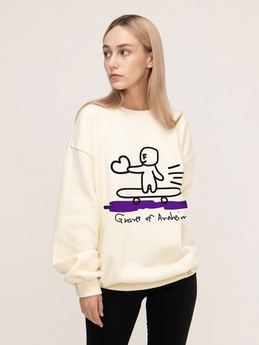 Human Skateboard Graphic White Clip Sweatshirt - GRAVER - Modalova