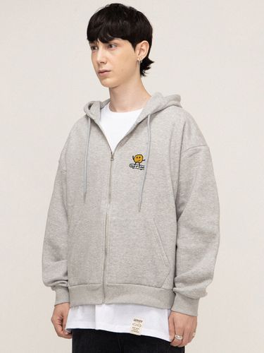 Dot Boat Embroidered Zip-Up Hoodie_Grey - GRAVER - Modalova