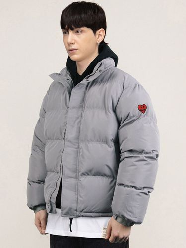 Heart Smile Embroidery Clip Short Padded Jacket Grey - GRAVER - Modalova