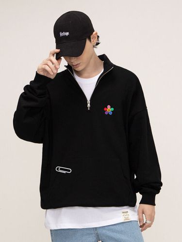 UNISEX] Rainbow Flower Embroidered Half-Zip Sweatshirt 2 Colors - GRAVER - Modalova