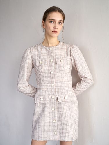 T14 - Tweed Button Dress Beige - bibyseob - Modalova