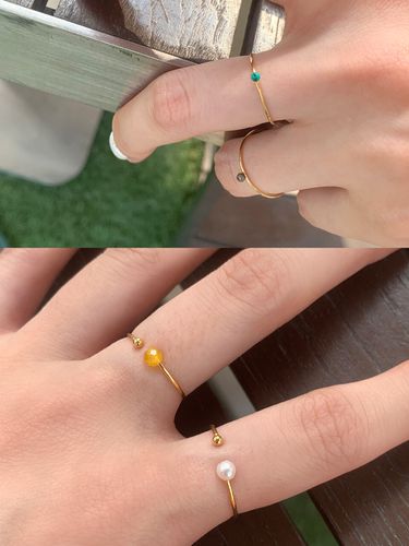 Set] Minimi Natural Stone n Pearl Rings - Primaute - Modalova