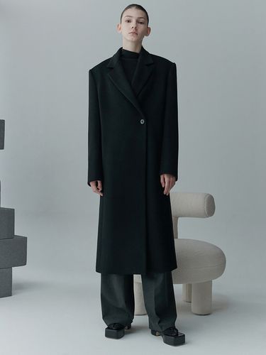 Single Breasted Cashmere and Wool Blend Coat_Black - RE RHEE - Modalova