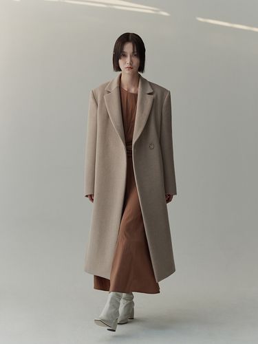 Single Breasted Cashmere and Wool Blend Coat_Beige - RE RHEE - Modalova