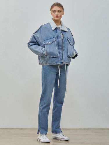 Eco Boa Fur Vintage Denim Jacket () - RYUL + WAI: - Modalova