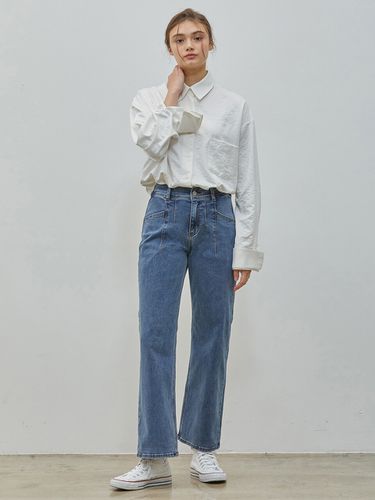 High Waist Rubber Band Denim Long Pants () - RYUL + WAI: - Modalova