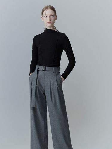 Belted Wide Leg Trouser (Grey) - RE RHEE - Modalova