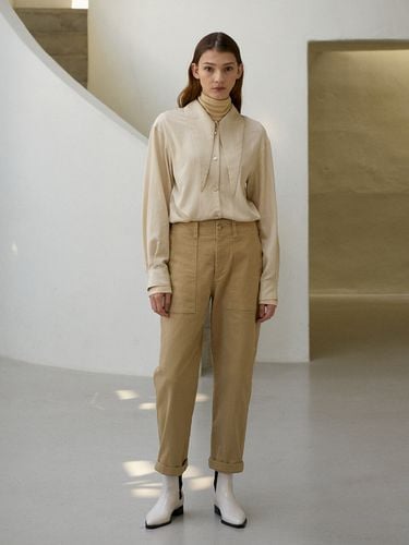 Stitched Color Denim Pants Beige - VUNSCH - Modalova