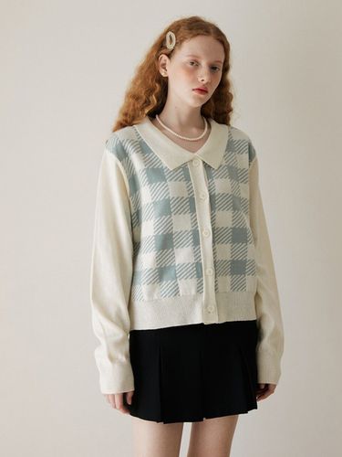 Wool Check Collar Cardigan - MORE THAN LIKE - Modalova