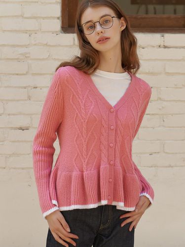 Heart Cable Flare Wool Blend Cardigan - AMONG - Modalova