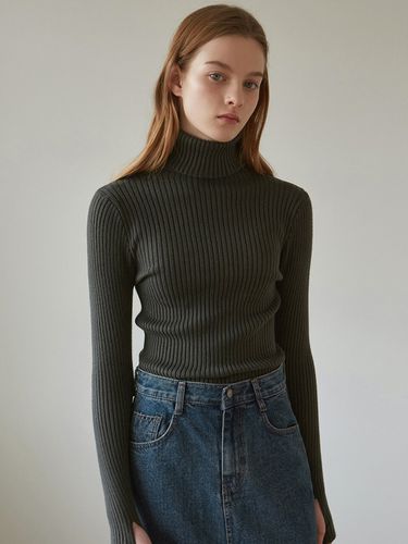 Ribbed Turtleneck Knit (Charcoal) - YAN13 - Modalova