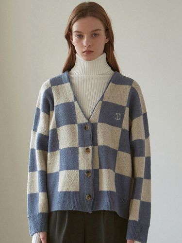 Checker Board Cardigan (Blue) - YAN13 - Modalova