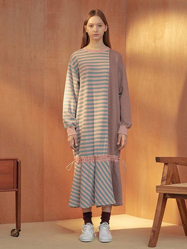 Stripe Pattern Combi Jersey Dress - Near&Dear - Modalova