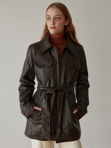 Faux Leather Half Belt Jacket () - a.riff - Modalova