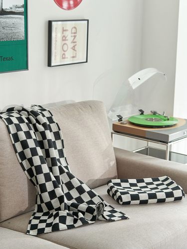 Black Checkerboard Knit Blanket - DECOVIEW - Modalova