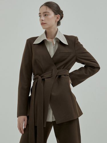 Collarless Belted Wool Jacket - THETIS - Modalova