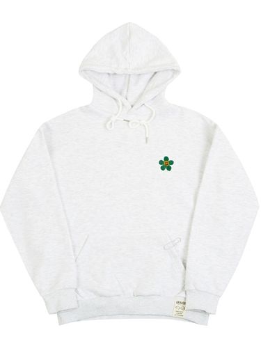 Unisex] Green Flower Smile Embroidered White Clip Hoodie _ - GRAVER - Modalova