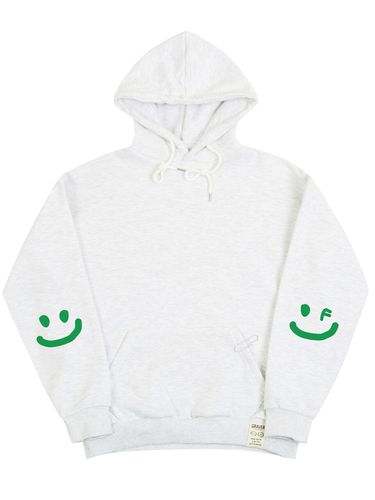 Unisex] Elbow Smile Drawing Hoodie _ Melange White - GRAVER - Modalova