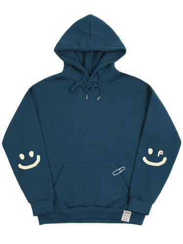 Unisex] Elbow Smile Drawing Hoodie _ Blue Green - GRAVER - Modalova