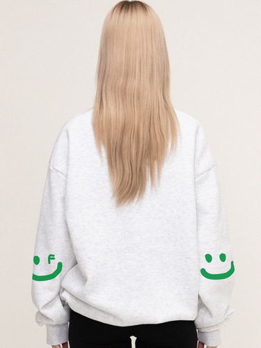 Unisex] Elbow Smile Drawing Sweatshirt _ Melange White - GRAVER - Modalova