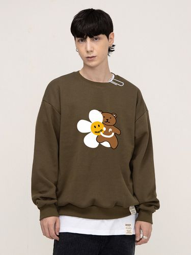 Unisex] Flower Bear Smile White Clip Sweatshirt _ - GRAVER - Modalova