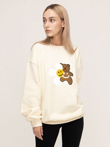 Unisex] Flower Bear Smile White Clip Sweatshirt _ - GRAVER - Modalova